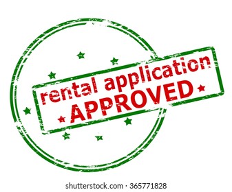 Rubber stamp with text rental application approved inside, vector illustration