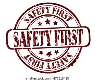 rubber stamp with text "safety first" on white, vector illustration