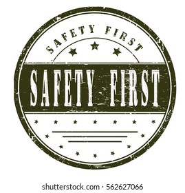 rubber stamp with text "safety first" on white, vector illustration