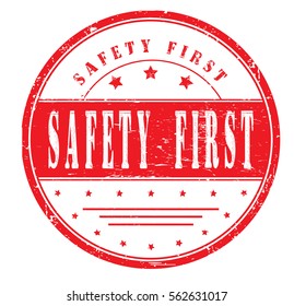 rubber stamp with text "safety first" on white, vector illustration