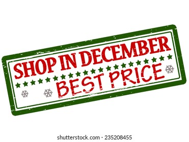 Rubber stamp with text shop in December inside, vector illustration