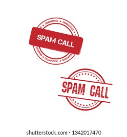 Rubber stamp with text spam call inside. label,sticker.
