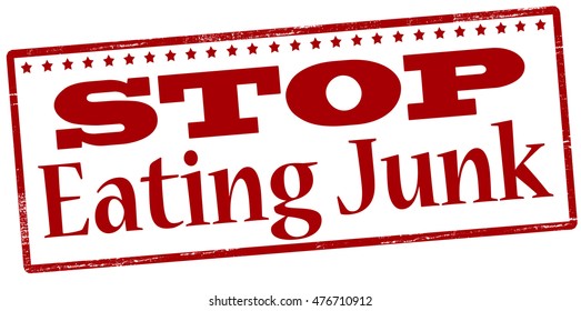 Rubber stamp with text stop eating junk inside, vector illustration