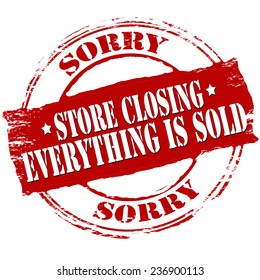 Rubber stamp with text store closing inside, vector illustration