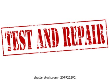 Rubber stamp with text test and repair inside, vector illustration