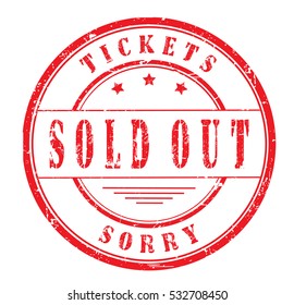 rubber stamp with text "tickets sold out sorry" on white, vector illustration