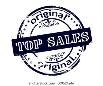 Rubber stamp with text, top sales, original inside, vector illustration