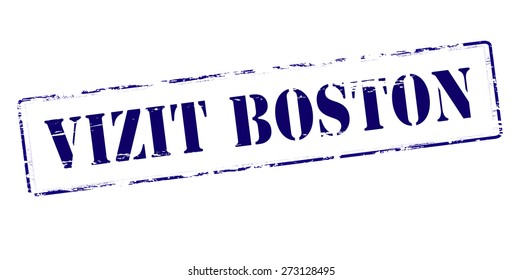 Rubber stamp with text visit Boston in Haitian language inside, vector illustration