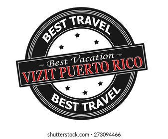 Rubber stamp with text visit Puerto Rico in Haitian language inside, vector illustration