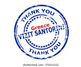 Rubber stamp with text visit Santorini in Haitian language inside, vector illustration