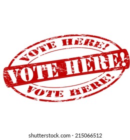 Rubber stamp with text vote here inside, vector illustration