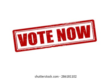 Rubber stamp with text vote now inside, vector illustration