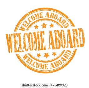 rubber stamp with text "welcome aboard" on white, vector illustration