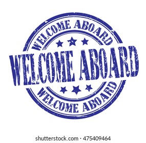 rubber stamp with text "welcome aboard" on white, vector illustration