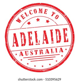 rubber stamp with text "welcome to Adelaide, Australia" on white, vector illustration