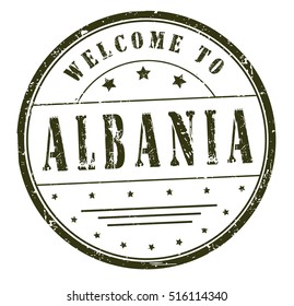 rubber stamp with text "welcome to Albania" on white, vector illustration