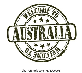 rubber stamp with text "welcome to Australia" on white, vector illustration