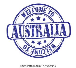 rubber stamp with text "welcome to Australia" on white, vector illustration