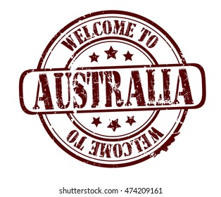 rubber stamp with text "welcome to Australia" on white, vector illustration