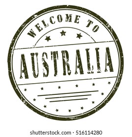 rubber stamp with text "welcome to Australia" on white, vector illustration