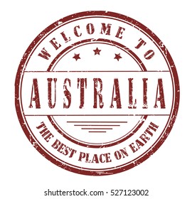 rubber stamp with text "welcome to Australia, the best place on Earth" on white, vector illustration