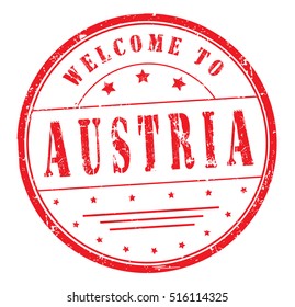 rubber stamp with text "welcome to Austria" on white, vector illustration