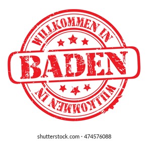 rubber stamp with text "welcome to Baden"(in German) on white, vector illustration