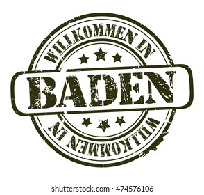 rubber stamp with text "welcome to Baden"(in German) on white, vector illustration