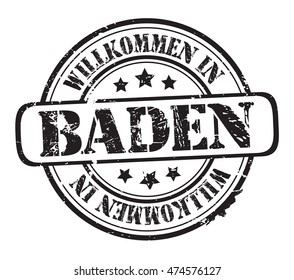 rubber stamp with text "welcome to Baden"(in German) on white, vector illustration