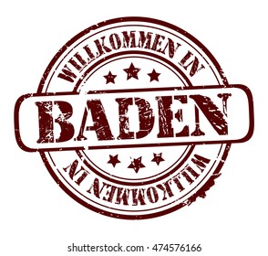 rubber stamp with text "welcome to Baden"(in German) on white, vector illustration