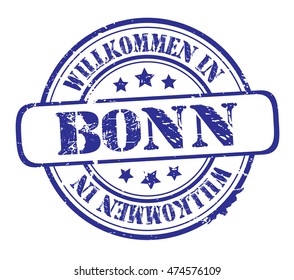 rubber stamp with text "welcome to Bonn"(in German) on white, vector illustration