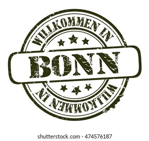 rubber stamp with text "welcome to Bonn"(in German) on white, vector illustration