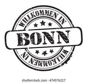 rubber stamp with text "welcome to Bonn"(in German) on white, vector illustration