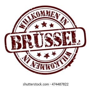 rubber stamp with text "welcome to Brussels"(in German) on white, vector illustration