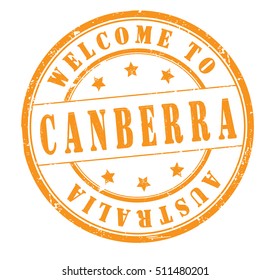 rubber stamp with text "welcome to Canberra, Australia" on white, vector illustration