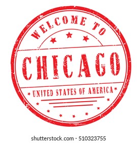 rubber stamp with text "welcome to Chicago, United States of America" on white, vector illustration