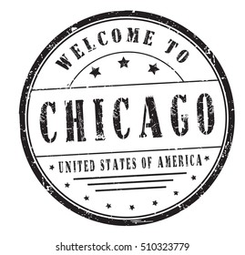 rubber stamp with text "welcome to Chicago, United States of America" on white, vector illustration