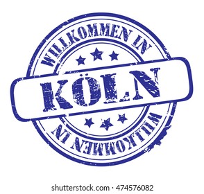 rubber stamp with text "welcome to Cologne"(in German) on white, vector illustration