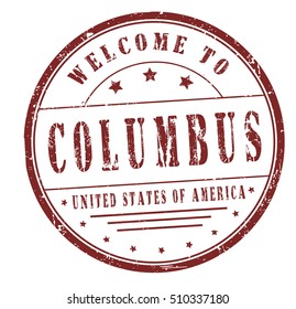 rubber stamp with text "welcome to Columbus, United States of America" on white, vector illustration