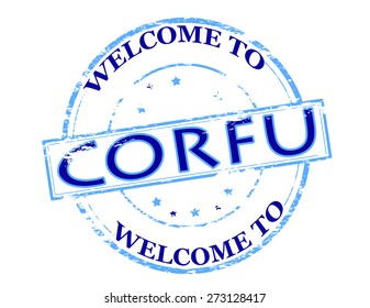 Rubber stamp with text welcome to Corfu inside, vector illustration