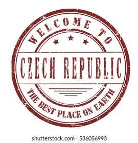 Rubber stamp with text. WELCOME TO CZECH REPUBLIC, THE BEST PLACE ON EARTH. on white, vector illustration