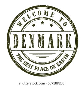 rubber stamp with text "welcome to Denmark, the best place on Earth" on white, vector illustration