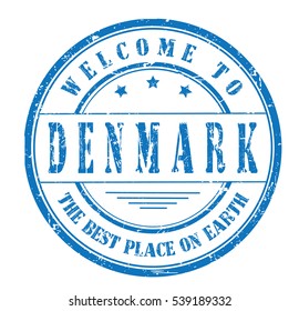 rubber stamp with text "welcome to Denmark, the best place on Earth" on white, vector illustration