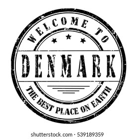 rubber stamp with text "welcome to Denmark, the best place on Earth" on white, vector illustration