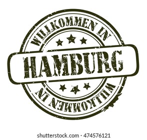 rubber stamp with text "welcome to Hamburg"(in German) on white, vector illustration