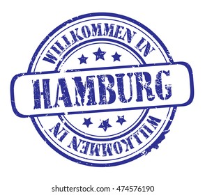 rubber stamp with text "welcome to Hamburg"(in German) on white, vector illustration
