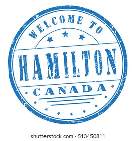 rubber stamp with text "welcome to Hamilton, Canada" on white, vector illustration