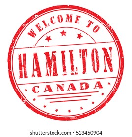 rubber stamp with text "welcome to Hamilton, Canada" on white, vector illustration