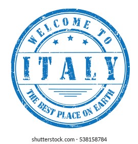 rubber stamp with text "welcome to Italy, the best place on Earth" on white, vector illustration