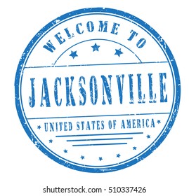rubber stamp with text "welcome to Jacksonville, United States of America" on white, vector illustration